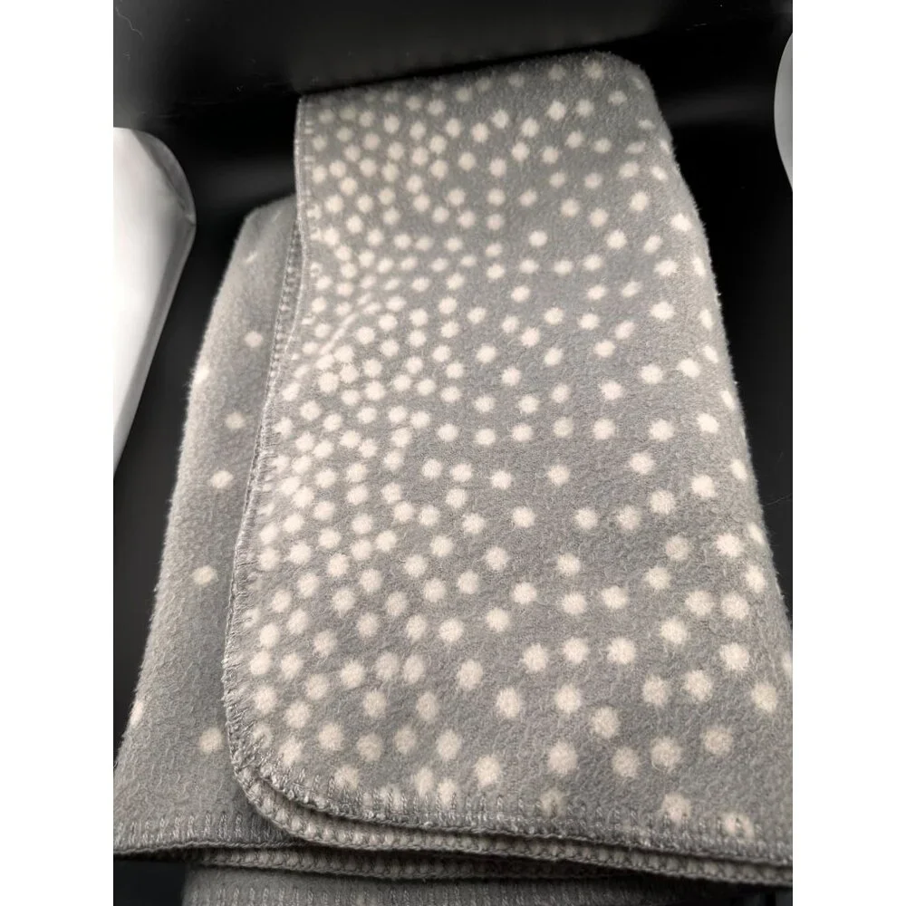 Pottery Barn Kids acrylic reversible grey white polka dots baby security blanket